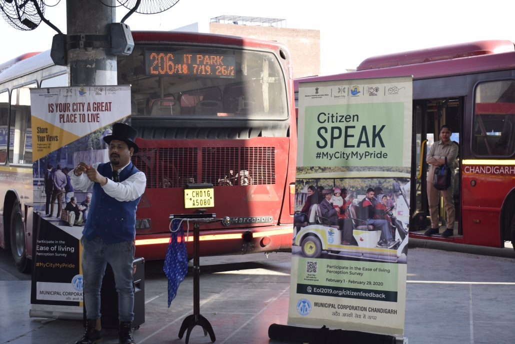 MCC creates awareness among masses about Ease of Living Survey at Bus Stand Sector 43