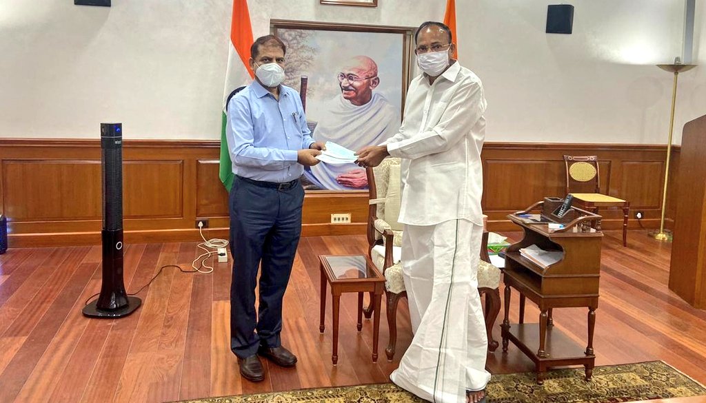 PU VC Presented Cheque towards PM's Relief Fund to Vice President